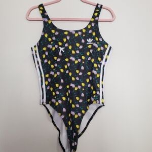 Adidas Black Floral Bodysuit Large
